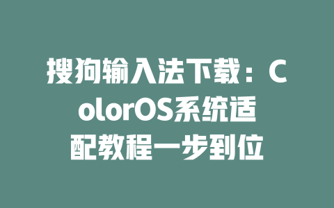 搜狗输入法下载:ColorOS系统适配教程一步到位 二